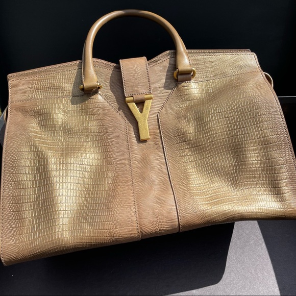 🌻 HOST PICK 🎉 Rare Yves Saint Laurent Gold Sheen Lizard Embossed Cabas ChYc 🌻 - Picture 9 of 9